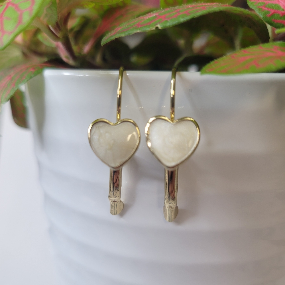 Elegant Gold and Cream Heart Earrings